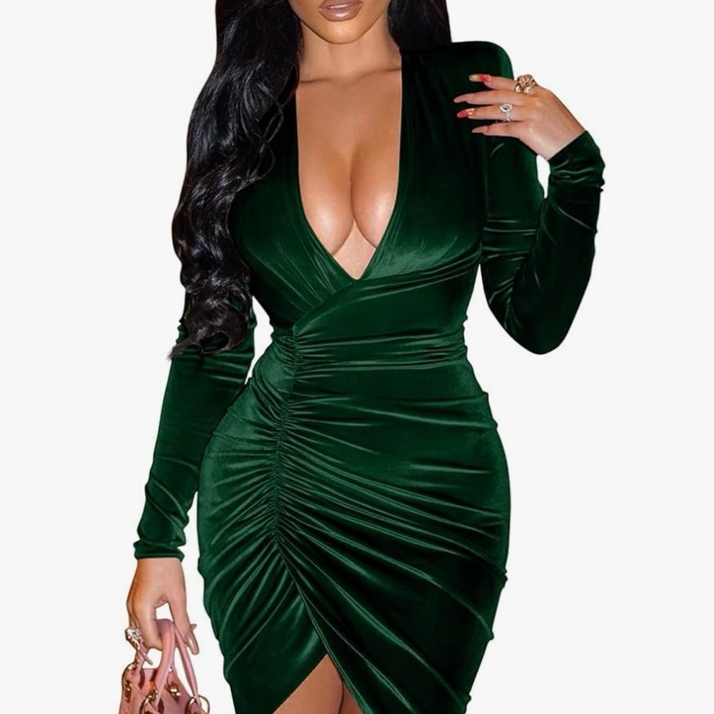 Elegant Green Velvet Dress
